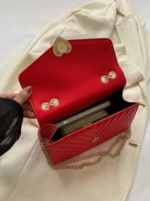 小型、獨特設計刺繡鑽石圖案鏈條單肩斜背包帶流蘇吊墜女式大容量單色手提包帶鏈條肩帶 - 紅色 - 查看 8