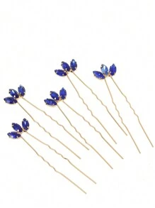 5 cái Cô dâu Xanh Ly Pha lê Kẹp tóc Cho đám cưới Đồ trang trí - Xanh đậm - Xem 2