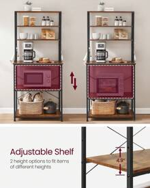 Coffee Bar, Baker's Rack For Kitchen With Storage, 6-Tier Kitchen Shelves With 6 Hooks, Microwave Stand, Industrial, 15.7 X 23.6 X 65.7 Inches, Oak Color And White,Greige And Black,Rustic Brown And Black - Nâu mộc mạc và đen - Xem 9