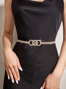 1条女士奢华水钻三环装饰链条腰带，适合搭配连衣裙、半身裙，适用于正式场合、派对、婚礼、夜店、节日，也是送给朋友、家人、母亲、女友的礼物，适合生日、情人节、秋季、万圣节等场合。 - 金色 - 查看 1
