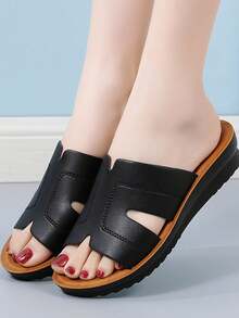 女款家居拖鞋,純色無跟軟底便鞋,可戶外穿著,平底,大尺寸35-43 - 黑色 - 查看 2