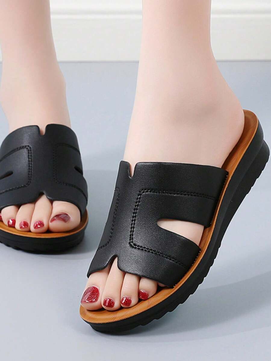 女款家居拖鞋,純色無跟軟底便鞋,可戶外穿著,平底,大尺寸35-43 - 黑色 - 查看 1