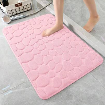 1pc/3pcs Light Pink Stone Texture Embossed High Resilience Absorbent Non-Slip Bathroom Floor Mat, Single Set & 3-Piece Set, Bathroom Entrance Rug, Bathroom Decor Mats Floor Carpet Outdoor Rug Door Mat Fall Decor Bathroom Accessories Back To School Entryway Decor