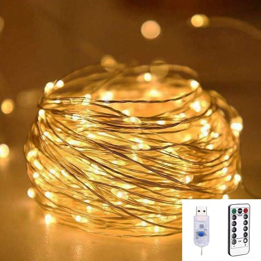 Guirlande lumineuse de fée de Noël, guirlande lumineuse à LED avec télécommande, guirlande lumineuse scintillante, utilisée pour la chambre, le jardin, la fête, le mariage, le conte de fées, la cour, l'arbre, la fête de mariage, le fil de cuivre. Décoration de Noël, cadeau de Noël, décoration d'arbre de Noël, décoration de chambre, décoration de maison, décoration de fête, décoration de vacances, décoration de festival, décoration de Noël, décoration XMAS, décoration d'arbre de Noël, décoration de cadeaux de Noël, décoration d'actions de grâce, décoration de mariage, décoration de maison, décoration d'automne, décoration d'anniversaire, fournitures de fête, décoration intérieure et extérieure, décoration de jardin, décoration de vacances, décoration d'Halloween, décoration murale, ornements d'Halloween - Jaune citron - Voir 1