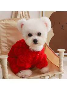 加厚扭紋四腳寵物衣服貓狗冬季 - 紅色 - 查看 4