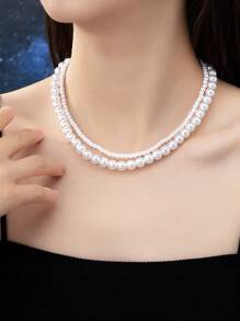 1pc Fashionable & All-match & Simple & Gorgeous Pearl Necklace - White - View 1