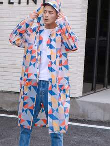 1件新款時尚戶外男女雨衣,全印花,加厚,適用於徒步旅行、騎行和旅遊,時尚的eva材料,帶口袋 - 彩色1 - 查看 3