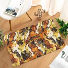 1pc Orange-yellow Geometric Pattern Modern Abstract Art Printed Polyester Fiber Absorbent Non-slip Mat, Suitable For Kitchen, Garden Ground Decoration, Entrance Doormat, Bathroom Mat - Orange - View 5