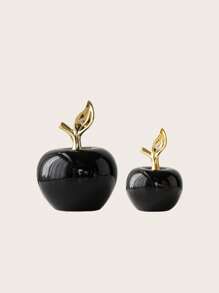 1pc Apple-Shaped Ceramic Ornament Creative Luxury Style Craft Suitable For Desktop, Office And Home Decoration Best Gifts - Black - View 10