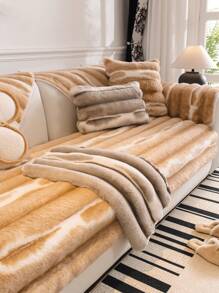 1pc Rabbit Fur Sofa Cushion Cover, Tie-dye Style, Ins Fashion, Thickened, Warm, Protective, Anti-slip And Anti-scratch Sofa Cover For Winter