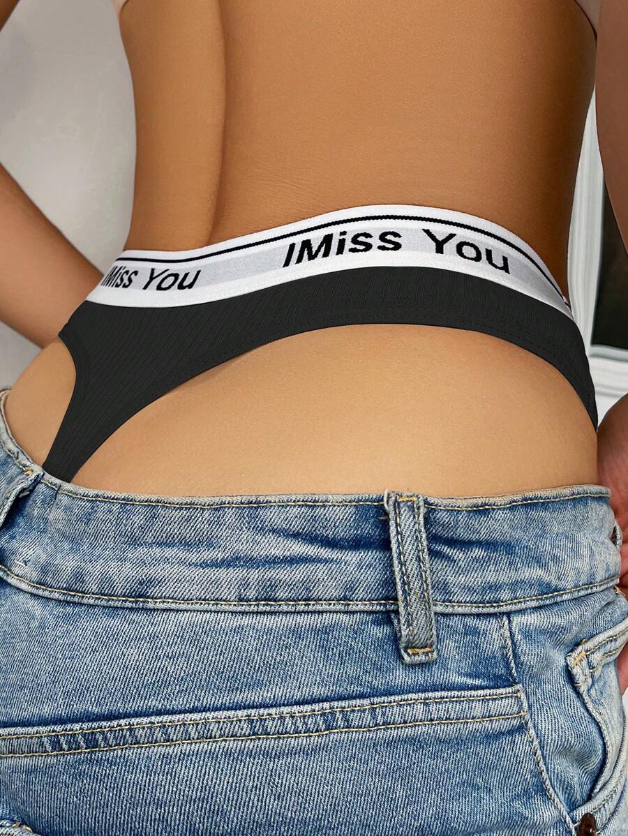 1 Stück Damen Tanga Slip für Yoga, sexy nahtloser Tanga Unterwäsche mit Sportlogo, bequem, leicht, schwarz