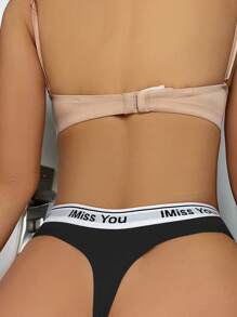 1 Stück Damen Tanga Slip für Yoga, sexy nahtloser Tanga Unterwäsche mit Sportlogo, bequem, leicht, schwarz