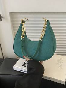 Fashionable Women's Shoulder Bag With Solid Color Design - Green - View 1