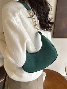 Fashionable Women's Shoulder Bag With Solid Color Design - Green - View 2