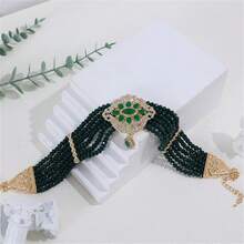 1 Pieza Collar De Mujer Hecho A Mano Con Cuentas De Vidrio Y Colgante Incrustado Con Piedras De Strass, Perfecto Para Que La Novia Lo Use En Bodas Reales - Verde - Ver 7