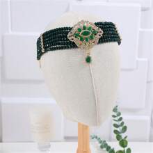 1 Pieza Collar De Mujer Hecho A Mano Con Cuentas De Vidrio Y Colgante Incrustado Con Piedras De Strass, Perfecto Para Que La Novia Lo Use En Bodas Reales - Verde - Ver 1