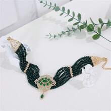 1 Pieza Collar De Mujer Hecho A Mano Con Cuentas De Vidrio Y Colgante Incrustado Con Piedras De Strass, Perfecto Para Que La Novia Lo Use En Bodas Reales - Verde - Ver 5