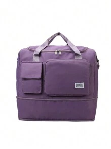 纯色尼龙可折叠手提行李袋带独立鞋仓运动瑜伽健身衣物收纳袋旅行袋