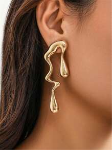 1pair Exaggerated Asymmetrical & Asymmetrical Design Earrings, Perfect For Daily Wear