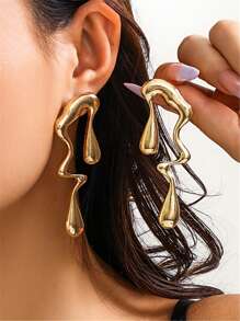 1pair Exaggerated Asymmetrical & Asymmetrical Design Earrings, Perfect For Daily Wear