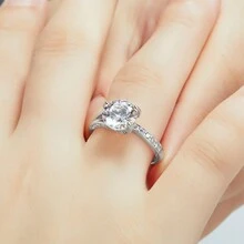 1pc Elegant & Fashionable Open Ring With Iced Out Three Claws Full Rhinestone - Silver - View 3