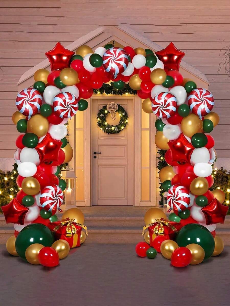 179入組5吋、10吋、18吋、22吋乳膠氣球鋁膜氣球聖誕派對裝飾氣球套裝,聖誕風格綠氣球、紅氣球、白氣球、金氣球、方形鋁膜氣球聖誕派對裝飾氣球套裝