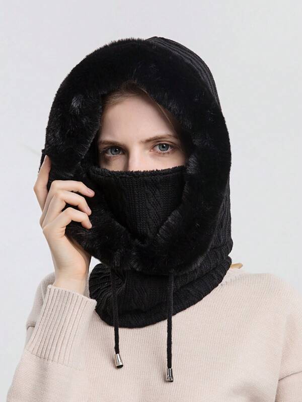 1pc Women's Winter Warmth Fleece Neck Gaiter Hooded Scarf For Skiing