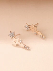 1pair Geometric Star Shaped Earrings For Women, Set With Rhinestones, Unique & Personalized Ins Style - Multicolor - View 2