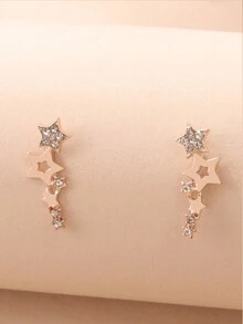 1pair Geometric Star Shaped Earrings For Women, Set With Rhinestones, Unique & Personalized Ins Style - Multicolor - View 4