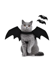 1 Pieza Decoración De Alas De Murciélago De Fieltro Para Mascotas, Juguete De Halloween - Negro - Ver 1