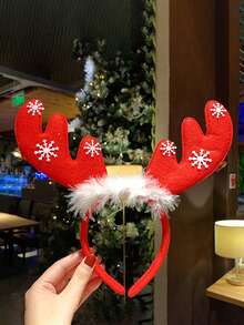 1 Pezzo Cerchietto Di Renna Decorativo Natalizio Con Piume Rosse, Fiocchi Di Neve, Campanelle E Corna, Accessorio Per Capelli Per Festa Di Natale, Regalo Di Natale, Prop Fotografia