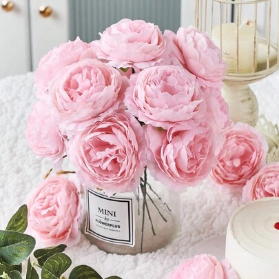 Set de 12/24 piezas de flores artificiales de peonía simuladas con tallos para decoración de bodas, fiestas, decoración de pasteles, centros de mesa, plantas falsas, decoración de otoño, habitación, escritorio, jardín, decoración de habitación
