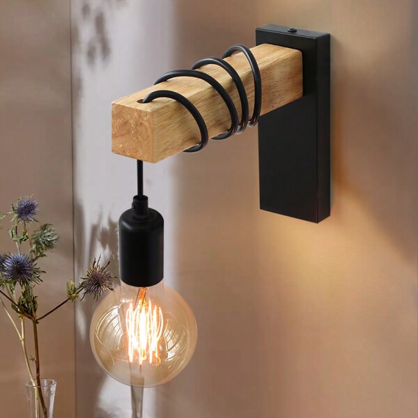 Retro Wood Wall Lamp E27 Modern Minimalist Indoor Hanging Wall Sconc Fixture For Home Decor Bedside Bedroom Lighting Stair Light