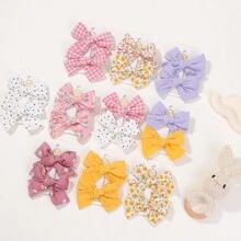 2入組隨機花卉印花蝴蝶結髮夾，適合兒童旅行和派對