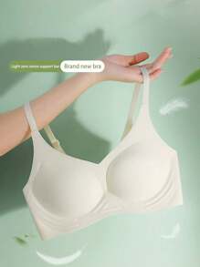 1pc Seamless Bra For Women, Push Up, Anti-sagging, Thin And A Side Gathering, Suitable For Small Breasts - White - View 1