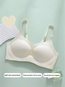 1pc Seamless Bra For Women, Push Up, Anti-sagging, Thin And A Side Gathering, Suitable For Small Breasts - White - View 3