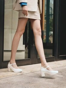 Women's Chunky Low Block Heels Round Toe Pumps Comfortable  Elegant Solid Color Dress Wedding Work Shoes - trắng - Xem 2