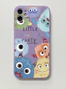 1 Pc Fashion Big Eye Monster & 7 Monster Pattern Black Rimmed Shock-Proof Phone Case Compatible With Apple///Redmi/Mi/VIVO/OPPO/ - Purple - View 2