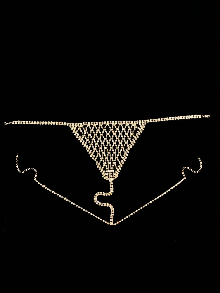 Gold Plated Body Chain With Rhinestones For Women, Suitable For Beach Wear - Gold - View 1