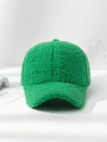 1pc Green Unisex Plush Baseball Cap With Adjustable Head Circumference, Keep Warm For Daily Use - Green - View 3