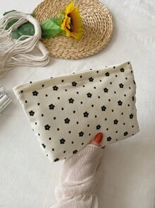 Sac de maquillage en velours côtelé beige à motif floral mignon, sac d'embrayage, sac de cosmétiques en tissu confortable, grande capacité, portable, sac de rangement de voyage avec fermeture éclair, sac de toilette indispensable pour le dortoir. Cadeau pour les filles, fournitures scolaires, accessoires de voyage, sac de maquillage, sac de maquillage, organisateur de maquillage, accessoires de vacances d'hiver, rangement de maquillage, retour aux fournitures scolaires