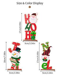 1pc Christmas Decoration Colorful Wooden Tabletop Ornament, Santa & Snowman Figurines 3d Alphabet Plaque - Multicolor - View 3