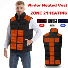 冬季男士保暖加熱背心,usb智能雙控開關21區加熱背心,加熱狩獵背心 - 黑色 - 查看 2