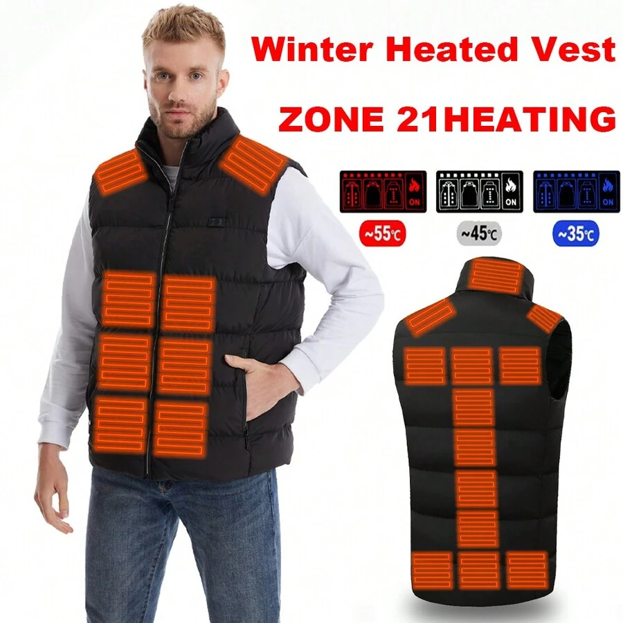 冬季男士保暖加熱背心,usb智能雙控開關21區加熱背心,加熱狩獵背心