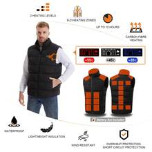 冬季男士保暖加熱背心,usb智能雙控開關21區加熱背心,加熱狩獵背心 - 黑色 - 查看 3