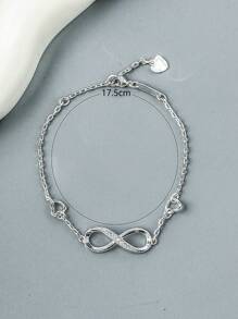 1pc Inlaid Shiny Octagon Link Chain Women's Gift Bracelet - Silver - View 2