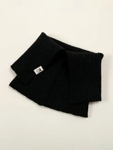 1 Pieza Bufanda De Punto A Rayas De Color Liso Para Mujer, Accesorio Versátil Y Elegante - Negro - Ver 4