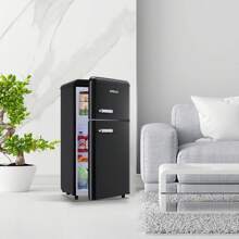 DEMULLER Mini Refrigerator Dual Door Fridge With Handle Adjustable Temperature With Top Mount Freezer Ideal For Home, Office, Dorm White - 黑色 - 查看 7