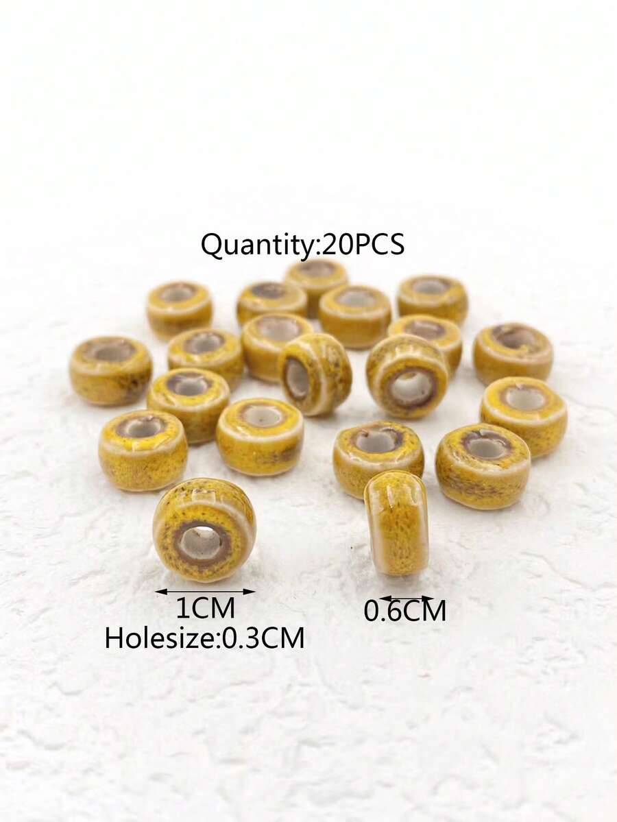 20pcs 10mm Colorful Ceramic Beads Round Ring Shape Diy Jewelry Making Beads - Yellow - View 1