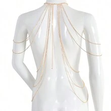 歐美大尺寸身鏈,閃亮鑽石和長流蘇設計,閃閃發光的服飾配件肩帶鏈